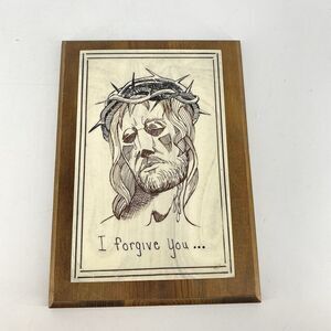 Vintage Jesus Christ Marble-Look Wall Plaque “I Forgive You” Wood Frame 10x7